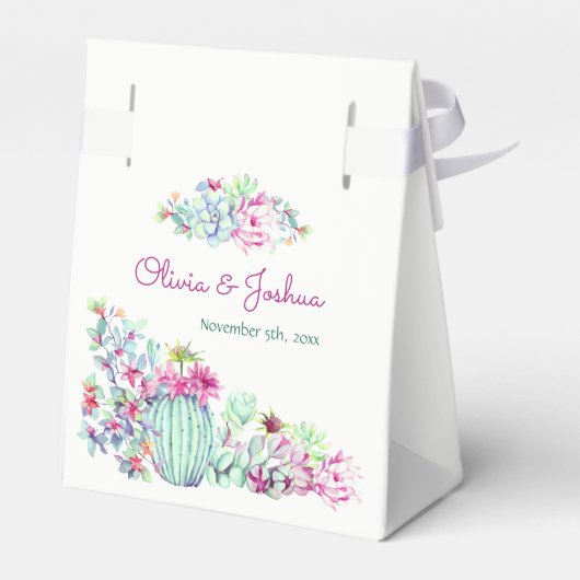 水彩サボテン花結婚式の引き出物箱 フェイバーボックス (裏面サイド)