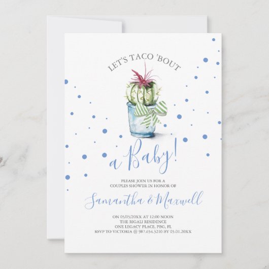 水彩サボテン赤ちゃんシャワー招待状 ノートカード (正面)