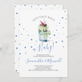 水彩サボテン赤ちゃんシャワー招待状 ノートカード (正面/裏面)