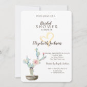 水彩サボテン金ゴールドハートブライダルシャワー 招待状 (正面)