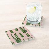 水彩サボテン:シームレスなパターンの開花 ガラスコースター (アングル)