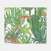 水彩サボテン：シームレスパタ絵画ーン フリースブランケット (正面(横))