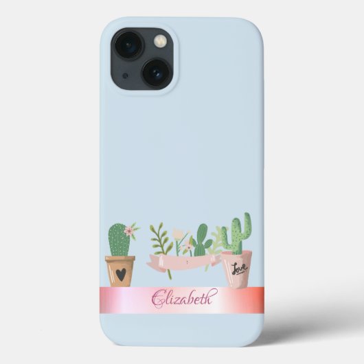 水彩サボテン、ストライプ柄 Case-Mate iPhoneケース (裏面)