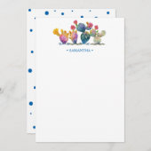 水彩サボテン パーソナライズステーショナリー ノートカード (正面/裏面)