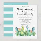 水彩サボテン ベイビーシャワー 招待状 (正面/裏面)