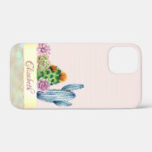 水彩サボテン、多肉植物のピンクストライプ Case-Mate iPhoneケース (裏面 (横))