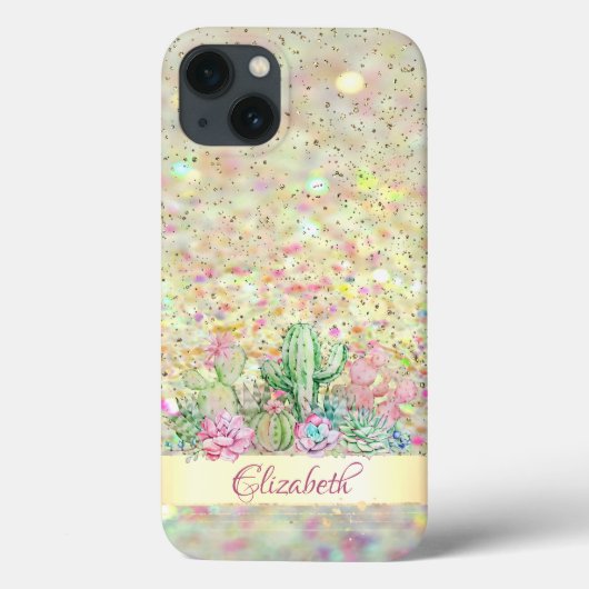 水彩サボテン 多肉植物 グリッター ボケ光彩 Case-Mate iPhoneケース (裏面)