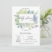 水彩サボテン 多肉植物 ドット ベビーシャワー 招待状 (スタンド正面)