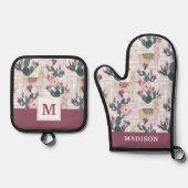 水彩サボテン 鍋つかみ&鍋敷きセット (正面)