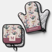 水彩サボテン 鍋つかみ&鍋敷きセット (正面/裏面)