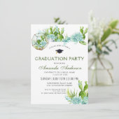 水彩サボテンEucalyptus写真卒業 招待状 (スタンド正面)
