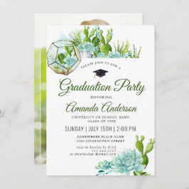 水彩サボテンEucalyptus写真卒業 招待状