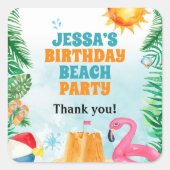 水彩サマービーチパーティー スクエアシール (正面)
