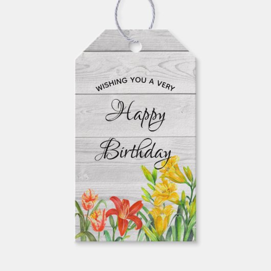 水彩サマーフラワーズハッピーバースデー ギフトタグ (正面)