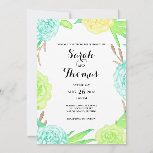 水彩サマーフラワー結婚ズ 招待状 (正面)