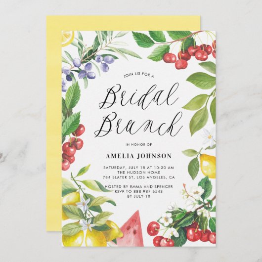 水彩サマーフルーツフローラブライダルブランチ 招待状 (正面/裏面)