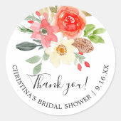 水彩サマーフローラブライダルシャワーありがとう ラウンドシール (正面)