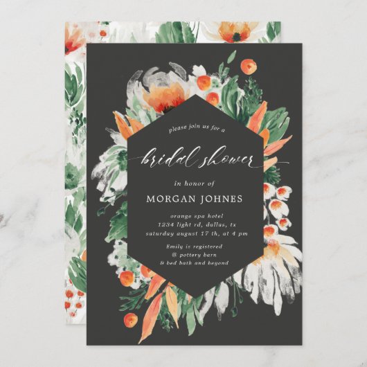 水彩サマーワイルドフラワーブライダルシャワー招待状 (正面/裏面)