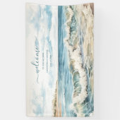 水彩サマー海ビーチ結婚式 横断幕 (縦)