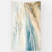 水彩サマー海ビーチ結婚式 横断幕 (縦)