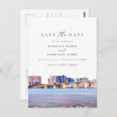 水彩サラソタFlorida Skyline日付を保存 ポストカード (正面/裏面)