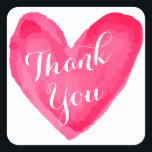 水彩サンキューピンク&赤いハートラブ スクエアシール<br><div class="desc">愛感謝していして言え！このおもしろいシールは、スクリプトの白いフォントで印刷された挨拶のピンクと赤のハイライトの色合いを補完する手で描かれた水の色のハートを特徴とす感謝している。ハート感謝ステッカーはおもしろいのためである*封筒用シール*贈り物への感謝*結婚披露宴の好意*ビジネス*親切な行為*資金集めおよび慈善団体</div>