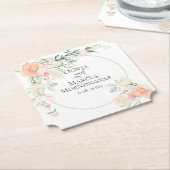 水彩サンゴアイボリー開花と葉 ペーパーコースター (アングル)