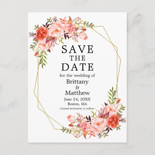 水彩サンゴバラジオフレーム日付を保存 ポストカード (正面)