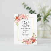 水彩サンゴバラ金ゴールドフレーム日付を保存 ポストカード (スタンド正面)