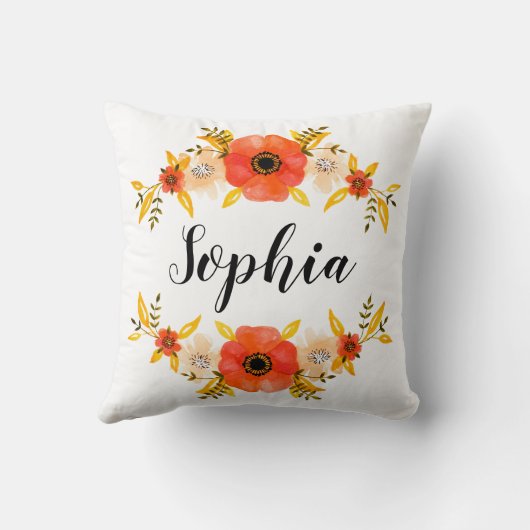 水彩サンゴフローラリース名前をカスタムする クッション (裏面)