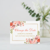 水彩サンゴフローラ金ゴールドの日付変更 ポストカード (スタンド正面)