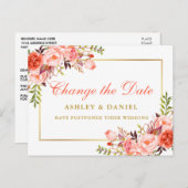 水彩サンゴフローラ金ゴールドの日付変更 ポストカード (正面/裏面)