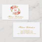 水彩サンゴフローラ金ゴールドモノグラム 名刺 (正面/裏面)