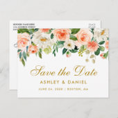 水彩サンゴフローラ金ゴールド保存日 案内ポストカード (正面/裏面)