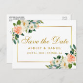 水彩サンゴフローラ金ゴールド保存日 案内ポストカード (正面/裏面)