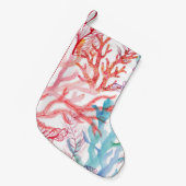 水彩サンゴ：水中の世界のパターン。 スモールクリスマスストッキング (正面 (吊り時))