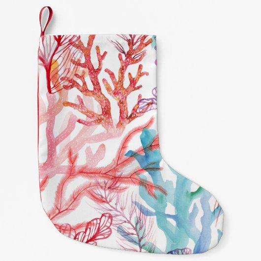 水彩サンゴ：水中の世界のパターン。 スモールクリスマスストッキング (正面)