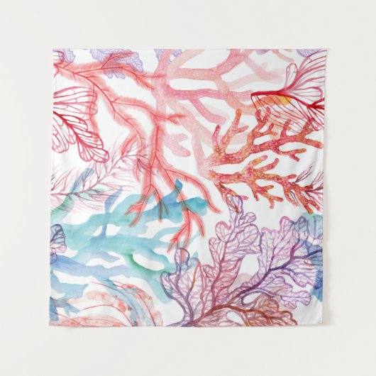 水彩サンゴ：水中の世界のパターン。 タペストリー (正面(横))