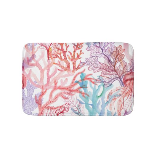 水彩サンゴ:水中の世界のパターン。 バスマット (正面)