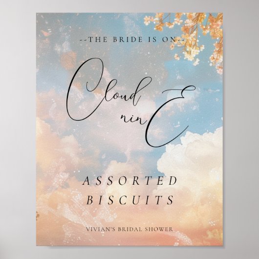 水彩サンセットクラウド9ブライダルシャワーフードサイン ポスター (正面)