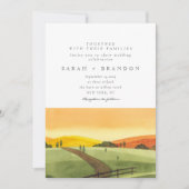 水彩サンセットグリーンフィールド結婚式招待状 招待状 (正面)