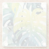 水彩サンセットパームツリー葉 ガラスコースター (裏面)