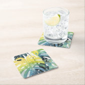 水彩サンセットパームツリー葉 スクエアペーパーコースター (インサイチュ)