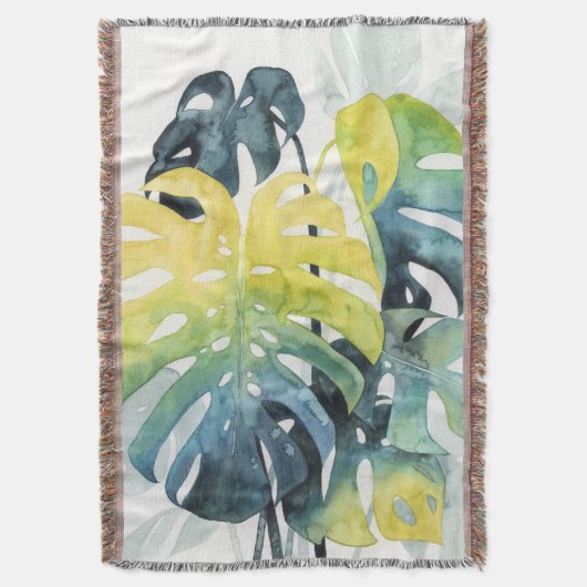 水彩サンセットパームツリー葉 スローブランケット (正面縦)