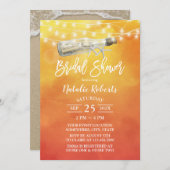 水彩サンセットビーチラブメッセージブライダルシャワー 招待状 (正面/裏面)