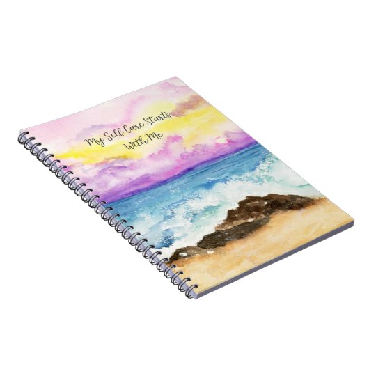 水彩サンセットビーチ気に自己が私で始まる ノートブック (右側)