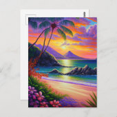 水彩サンセットビーチ背景 ポストカード (正面/裏面)