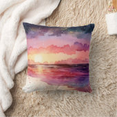 水彩サンセットビーチ クッション (ブランケット)