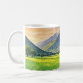 水彩サンセットマウンテンランドスケープマグ コーヒーマグカップ (左)