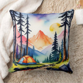 水彩サンセットマウンテンレイクキャンピングシーン クッション (ブランケット)